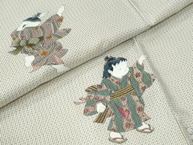 平和屋着物●訪問着 本場縞大島紬 手描き 童子遊び 正絹 逸品 未使用 CABM3852yc