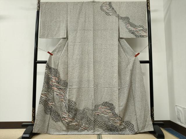 平和屋着物●訪問着 道長芝草吉祥花文 たたき染め 金彩 正絹 逸品 CABM3855yc
