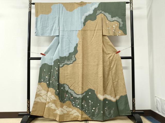 平和屋着物●訪問着 絞り 遠山枝花文 金彩 正絹 逸品 CABM3857yc