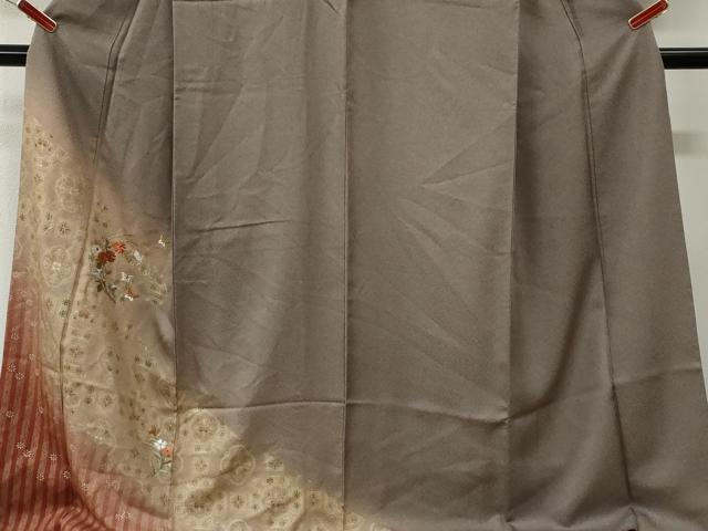 平和屋着物●訪問着 刺繍 花蝶文 暈し染め 金彩 ロング丈 正絹 逸品 CABM3866yc