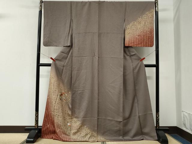 平和屋着物●訪問着 刺繍 花蝶文 暈し染め 金彩 ロング丈 正絹 逸品 CABM3866yc