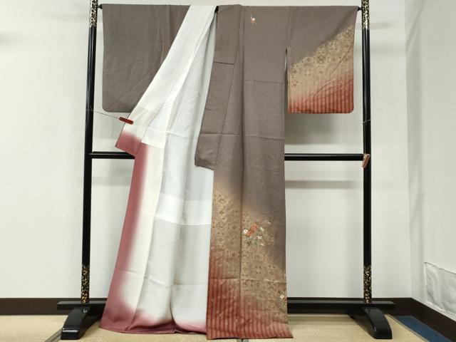 平和屋着物●訪問着 刺繍 花蝶文 暈し染め 金彩 ロング丈 正絹 逸品 CABM3866yc