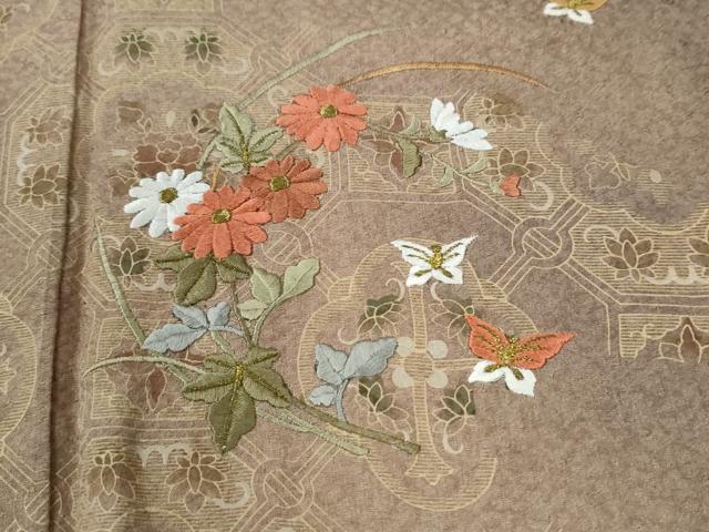 平和屋着物●訪問着 刺繍 花蝶文 暈し染め 金彩 ロング丈 正絹 逸品 CABM3866yc