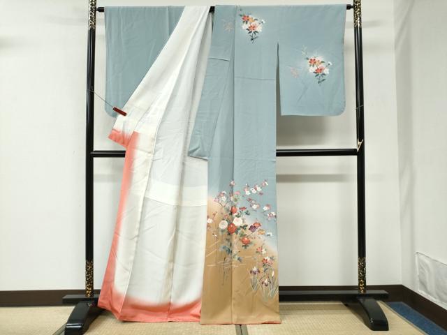 平和屋着物●訪問着 友禅 枝花文 暈し染め 正絹 逸品 CABM3871yc