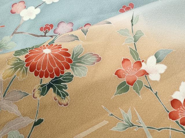 平和屋着物●訪問着 友禅 枝花文 暈し染め 正絹 逸品 CABM3871yc
