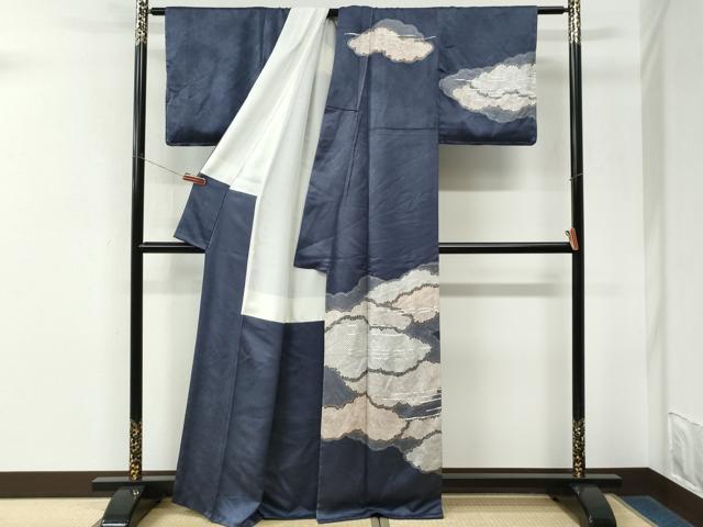平和屋着物●訪問着 駒刺繍 絞り 霞雲重ね文 正絹 逸品 未使用 CABM3872yc