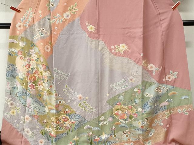 平和屋着物●訪問着 駒刺繍 絞り 流水吉祥草花文 金彩 ロング丈 正絹 逸品 CABM3879yc