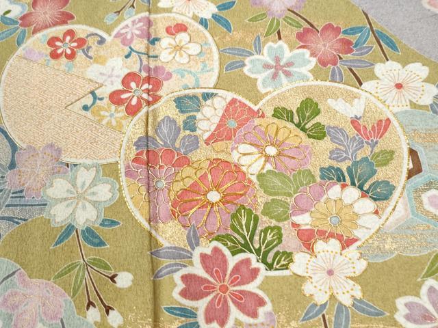 平和屋着物●訪問着 駒刺繍 絞り 流水吉祥草花文 金彩 ロング丈 正絹 逸品 CABM3879yc