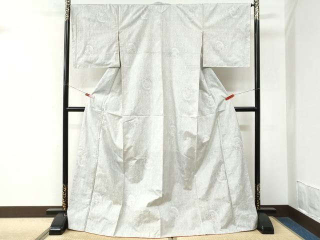 平和屋着物●本場大島紬 白大島 9マルキ 麻の葉草花文 ロング丈 正絹 逸品 未使用 CABM3889yc