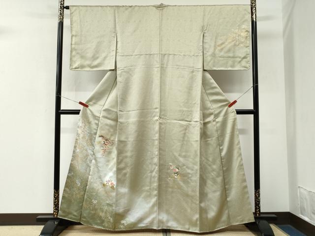 平和屋着物●訪問着 刺繍 エ霞雪芝花松文 暈し染め 金銀彩 正絹 逸品 未使用 CABM3890yc