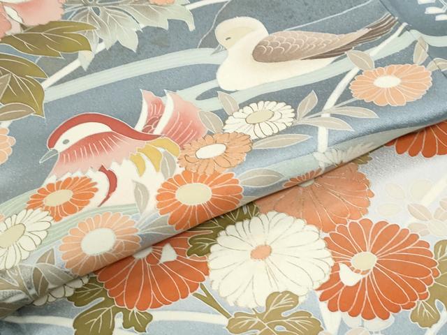 平和屋着物●訪問着 駒刺繍 鴛鴦牡丹花文 暈し染め 金彩 正絹 逸品 CABM3893yc