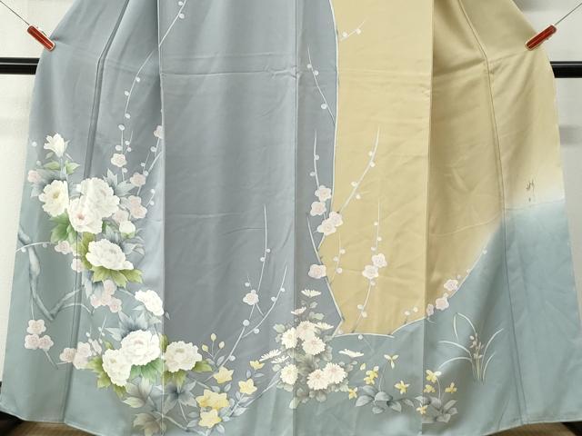 平和屋着物●訪問着 作家物 手描き 牡丹梅文 暈し染め 正絹 逸品 未使用 CABM3901yc