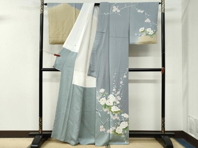 平和屋着物●訪問着 作家物 手描き 牡丹梅文 暈し染め 正絹 逸品 未使用 CABM3901yc