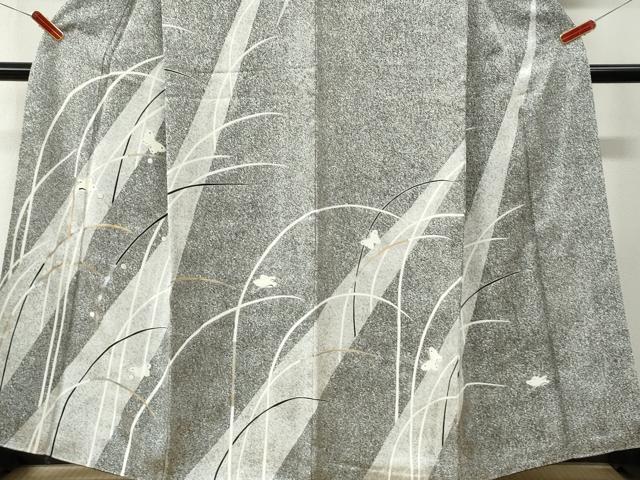 平和屋着物●訪問着 駒刺繍 露芝舞蝶文 たたき染め 金彩 正絹 逸品 CABM3902yc