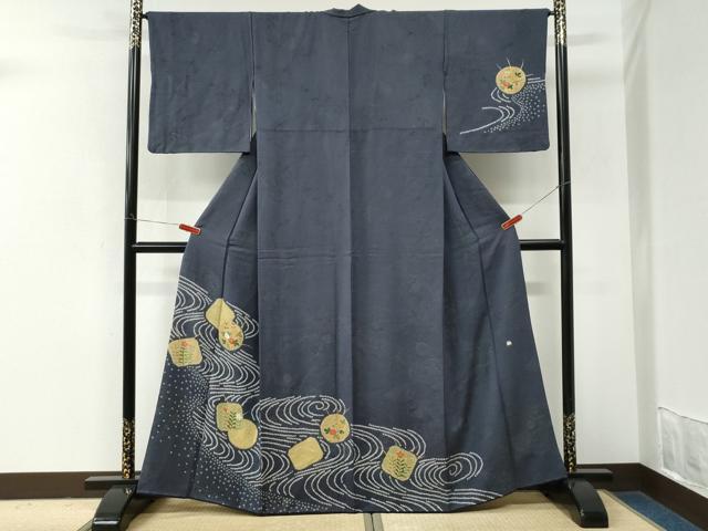 平和屋着物●訪問着 作家物 絞り 刺繍 流水万寿菊草花文 金通し地 正絹 逸品 CABM3915yc
