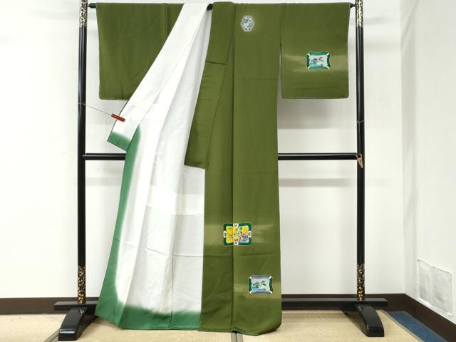 平和屋着物●訪問着 手描き 霞休み鳥枝花文 暈し染め 正絹 逸品 未使用 CABM3916yc