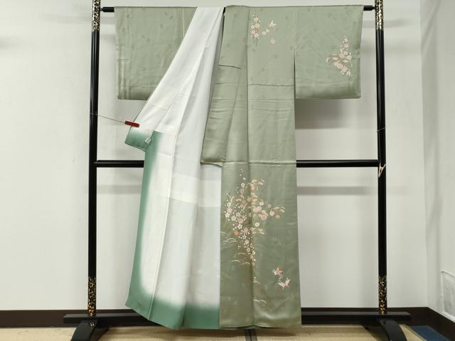 平和屋着物●訪問着 舞蝶芝草松葉枝梅文 金彩 正絹 逸品 CABM3925yc