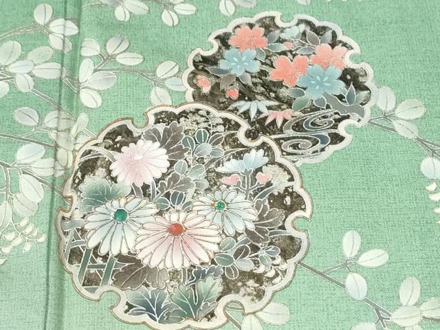 平和屋着物●訪問着 螺鈿 浜松雪輪草花文 暈し染め 金彩部分 ますいわ屋扱い 正絹 逸品 CABM3937yc
