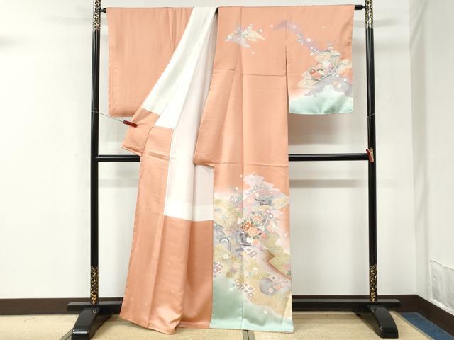 平和屋着物●訪問着 道長陶器花唐草文 暈し染め 金彩 正絹 逸品 未使用 CABM3941yc