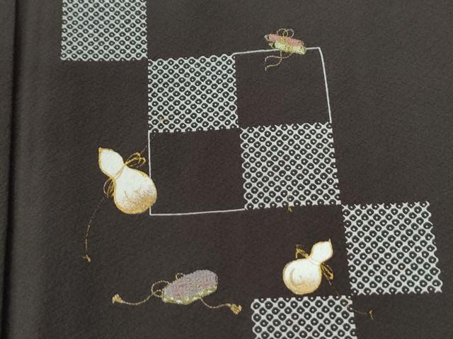 平和屋着物●訪問着 刺繍 市松瓢箪文箱宝尽くし 金糸 正絹 逸品 CABM3944yc