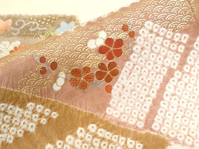平和屋着物●訪問着 駒刺繍 絞り 花唐草文 金彩 正絹 逸品 未使用 CABM3949yc
