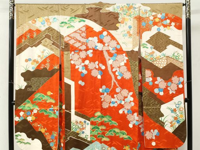 平和屋着物●豪華振袖 駒刺繍 群鶴花唐草文 金彩 正絹 逸品 CABM3952yc