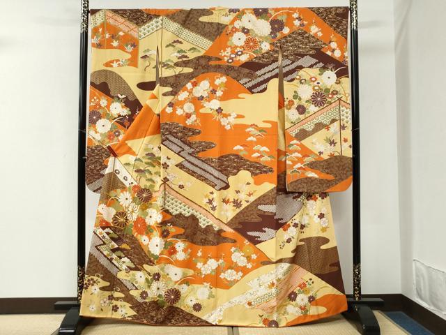 平和屋着物●豪華振袖 駒刺繍 吉祥花松文 金彩 正絹 逸品 CABM3954yc