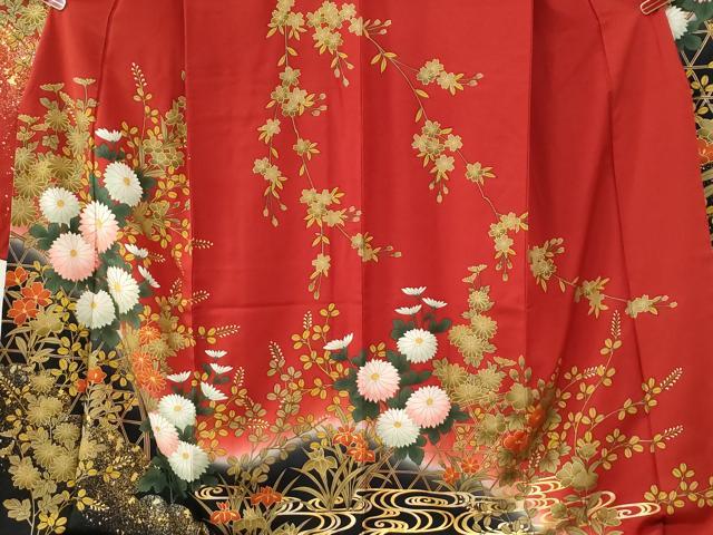 平和屋着物●豪華振袖 駒刺繍 籬菊花文 暈し染め 金彩 正絹 逸品 CABM3960yc