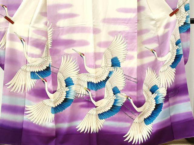 平和屋着物●豪華振袖 手描き 飛鶴文 暈し染め 正絹 逸品 CABM3965yc