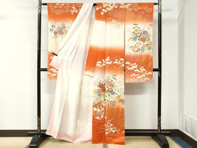 平和屋着物●豪華振袖 露芝松竹梅花文 暈し染め 金彩 正絹 逸品 CABM3969yc