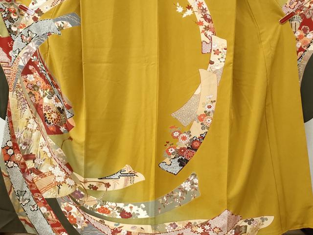 平和屋着物●豪華振袖 短冊渡り橋御所車花蝶文 暈し染め 金彩 正絹 逸品 CABM3975yc
