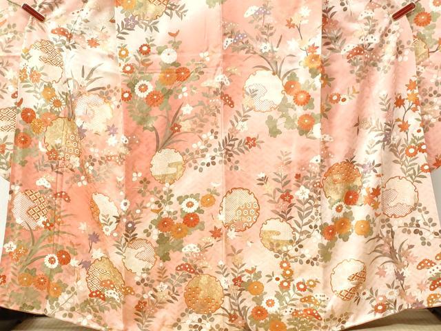 平和屋着物●豪華振袖 駒刺繍 雪輪吉祥草花文 暈し染め 金彩 正絹 逸品 CABM3978yc