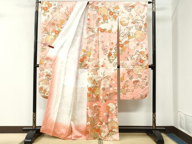 平和屋着物●豪華振袖 駒刺繍 雪輪吉祥草花文 暈し染め 金彩 正絹 逸品 CABM3978yc