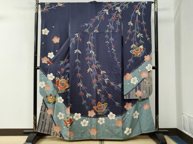 平和屋着物●世界的ファッションデザイナー 山本寛斎 kansaiブランド 振袖 駒刺繍 笹竹橘舞桜文 金彩 正絹 逸品 CABM3990yc