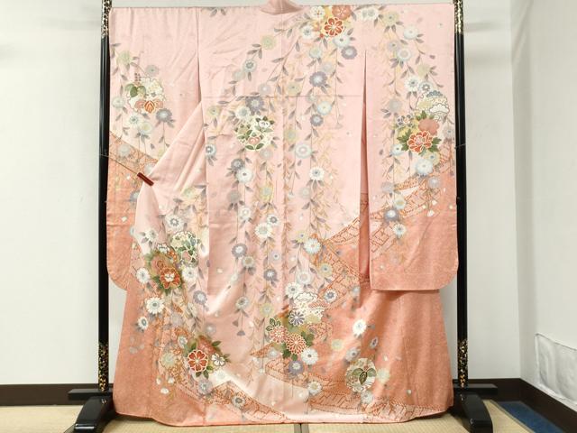 平和屋着物●豪華振袖 駒刺繍 雪輪花蝶文 金彩 正絹 逸品 CABM3998yc