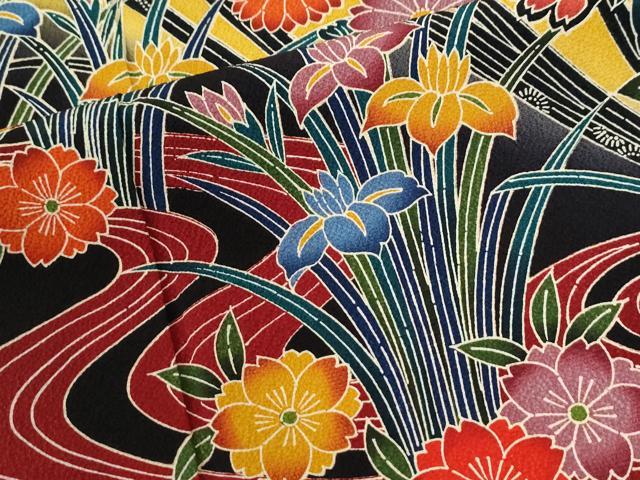 平和屋着物●豪華振袖 型染め 流水牡丹草花文 暈し染め 鈴乃屋扱い 正絹 逸品 CABM4003yc