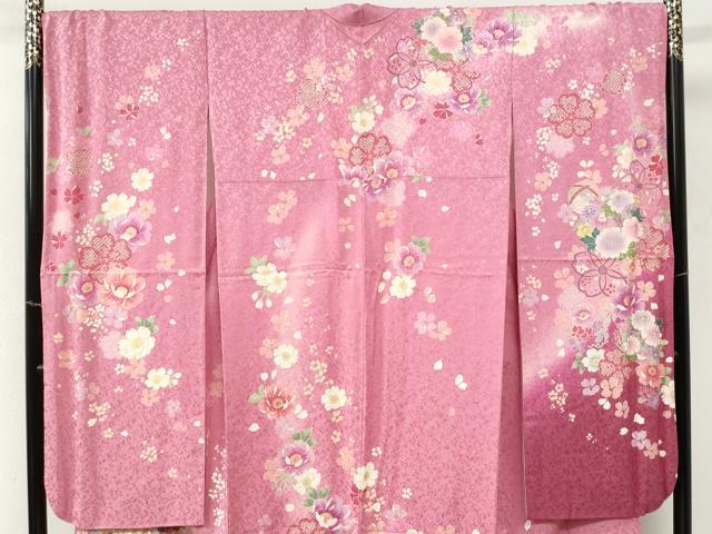 平和屋着物●豪華振袖 駒刺繍 牡丹舞花文 暈し染め 金通し地 正絹 逸品 CABM4005yc