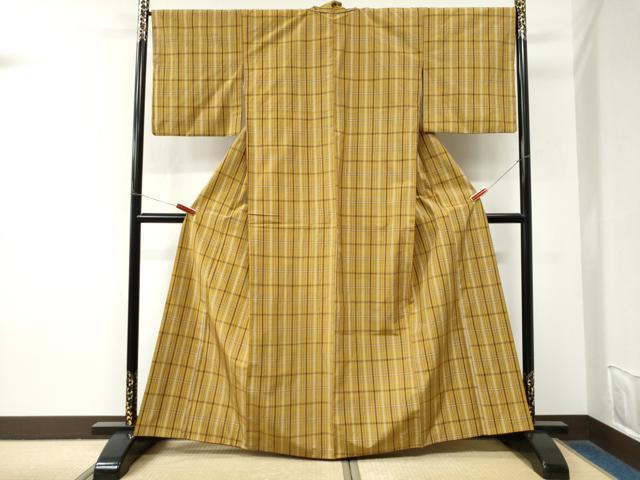 平和屋着物●無形文化財 本場黄八丈 近藤傳 草木染 手織 紬 格子 正絹 逸品 CABM4007yc