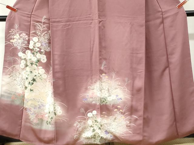 平和屋着物●訪問着 刺繍 菊花文 暈し染め 金彩 反端付き 正絹 逸品 CABM4018yc