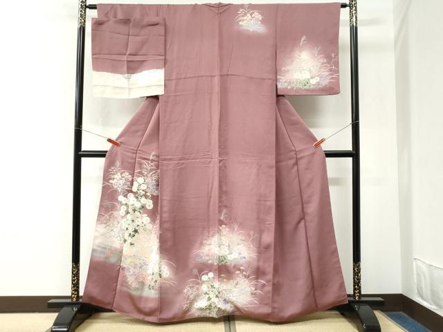 平和屋着物●訪問着 刺繍 菊花文 暈し染め 金彩 反端付き 正絹 逸品 CABM4018yc