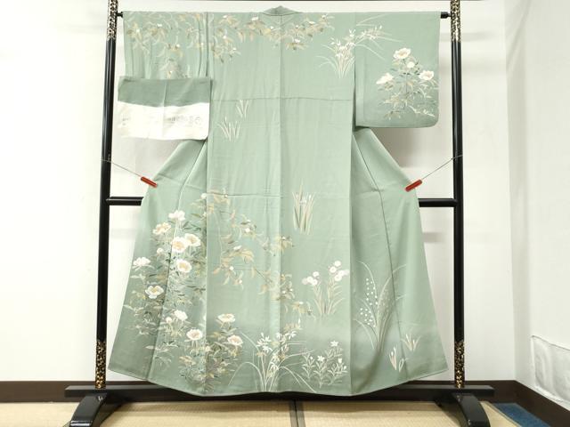 平和屋着物●訪問着 友禅 枝花文 暈し染め 反端付き 正絹 逸品 CABM4019yc