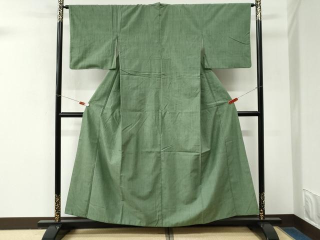平和屋着物●結城紬 色無地 老竹色 正絹 逸品 CABM4046yc