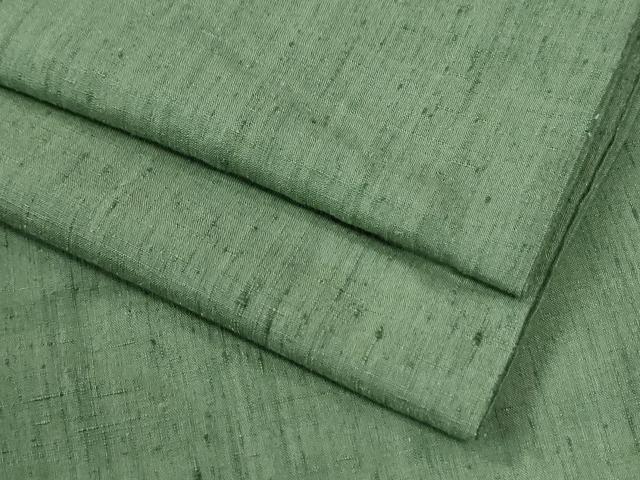 平和屋着物●結城紬 色無地 老竹色 正絹 逸品 CABM4046yc