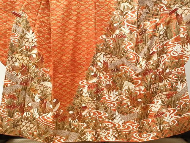 平和屋着物●豪華振袖 駒刺繍 流水籬鴛鴦草花文 金彩 ますいわ屋扱い 正絹 逸品 CABM4049yc