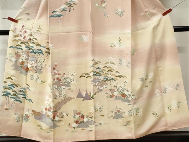 平和屋着物●訪問着 駒刺繍 渡り橋風景文 暈し染め 金彩 正絹 逸品 CABM4062yc