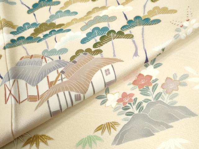 平和屋着物●訪問着 駒刺繍 渡り橋風景文 暈し染め 金彩 正絹 逸品 CABM4062yc