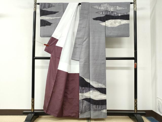 平和屋着物●訪問着 紬地 作家物 ろうけつ染 霞吉祥文 正絹 逸品 CABM4072yc