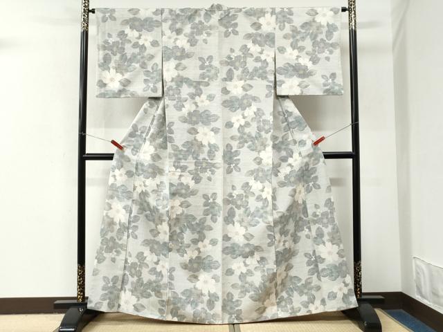 平和屋着物●小千谷紬 草花文 正絹 逸品 CABM4075