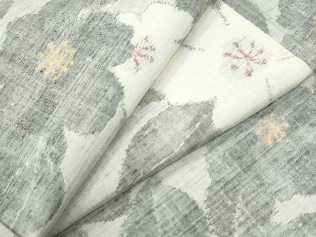 平和屋着物●小千谷紬 草花文 正絹 逸品 CABM4075
