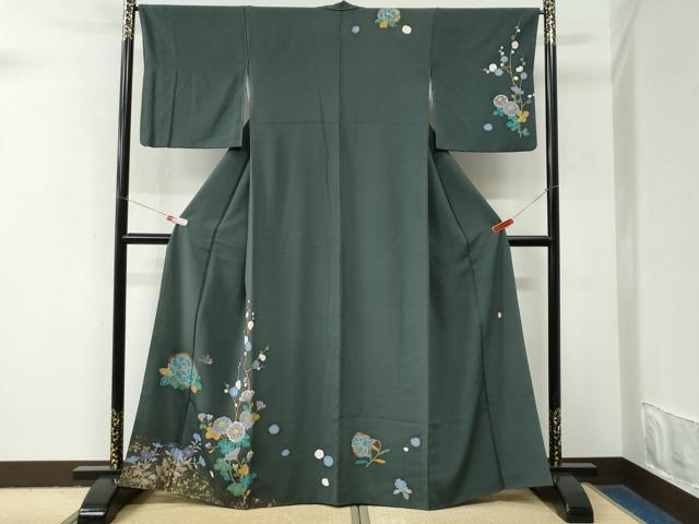 平和屋着物●訪問着 作家物 舞蝶牡丹枝梅菊花文 金彩 正絹 逸品 CABM4077yc